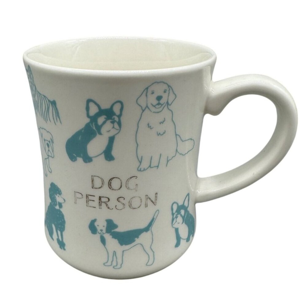 Opalhouse Ceramic Dog Person Mug coffee cup stoneware teal white fun READ
